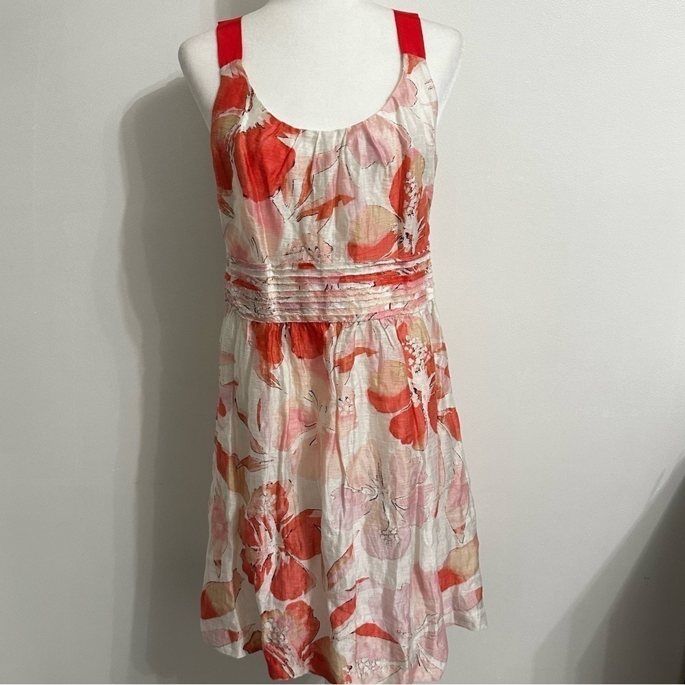 NEW Loft Ann Taylor Linen Watercolor Hibiscus Floral Dress size 10 - Picture 1 of 12